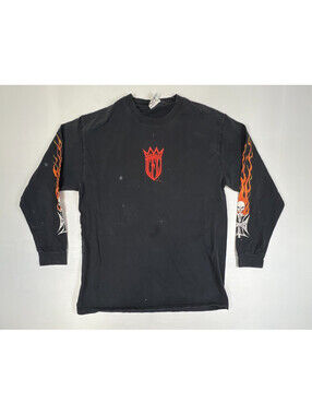 Vintage West Coast Choppers Men's L Black Flame Long Sleeve Graphic T-Shirt